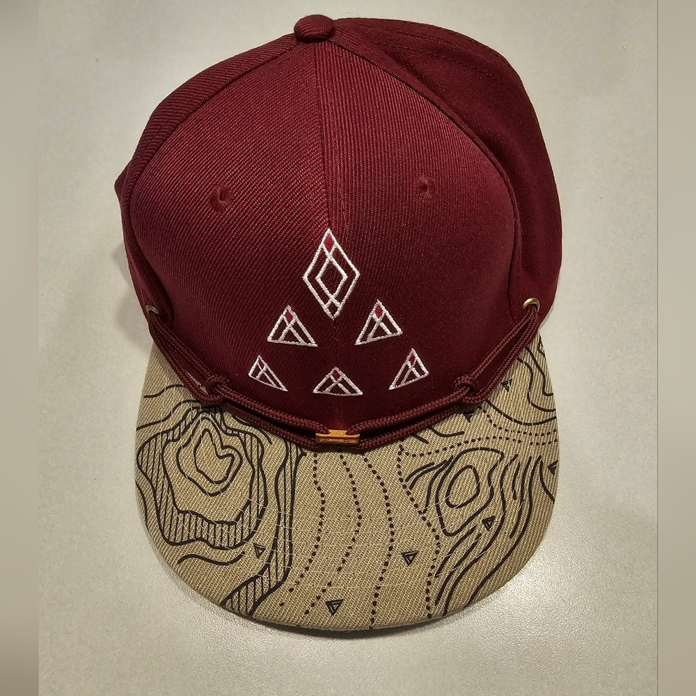 Burgundy and Tan Geometric Pattern Hat